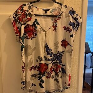 Express Women's Floral Blouse - Red, Blue, Cream